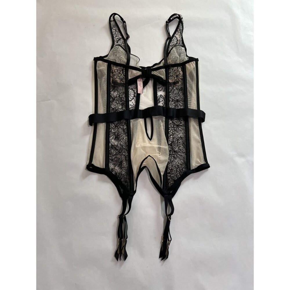 Victoria's Secret Black and Cream Lace Bustier Small - Picture 4 of 5
